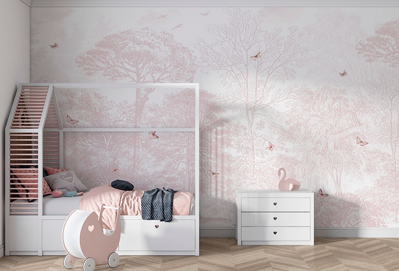 mural infantil bosque rosa